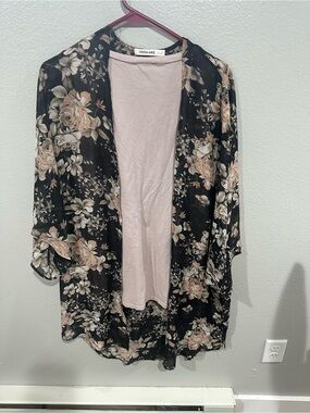 ORIGAMI Floral Sheer Kimono in Black & Blush